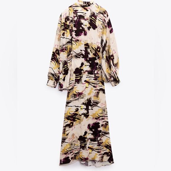 Zara Dress Printer Midi Multicolored New - Picture 2 of 8